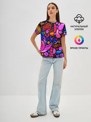 Женская базовая футболка / Неоновое граффити