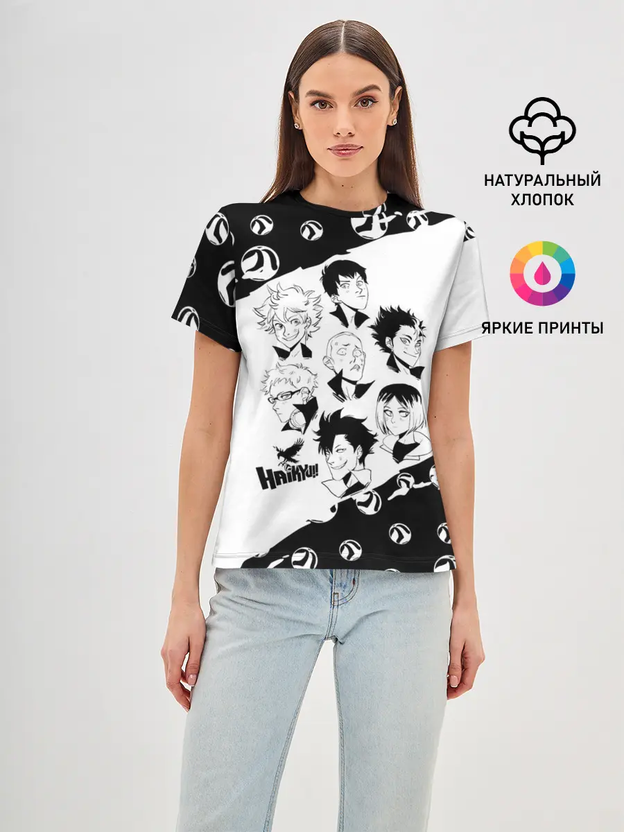 Женская базовая футболка / ВОЛЕЙБОЛ!! семь персонажей