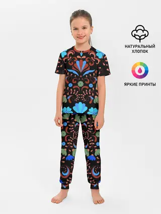 Детская пижама с брюками / РОСПИСЬ ЦВЕТАМИ