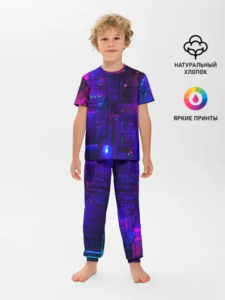 Детская пижама с брюками / NEON CUBES