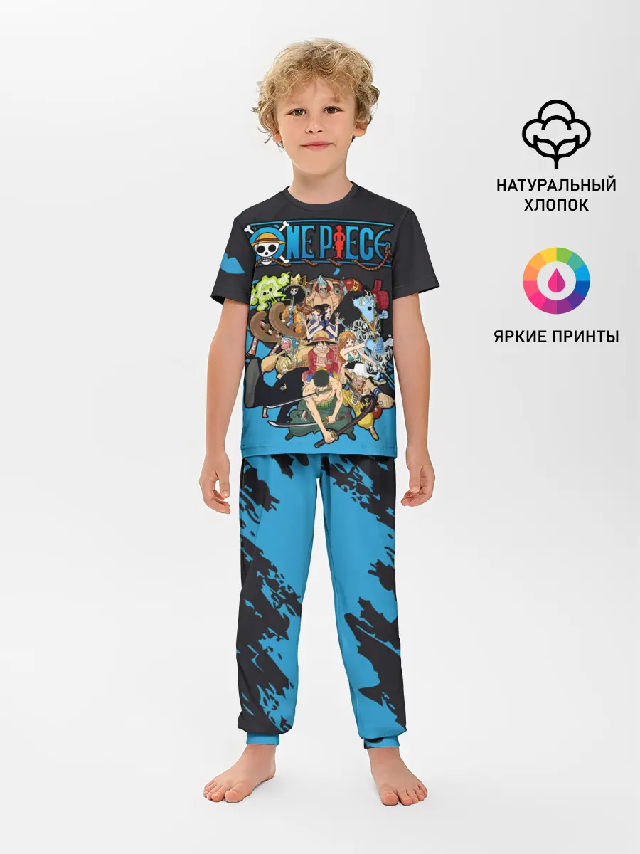 Детская пижама с брюками / One Piece синий всплеск