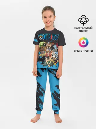 Детская пижама с брюками / One Piece синий всплеск