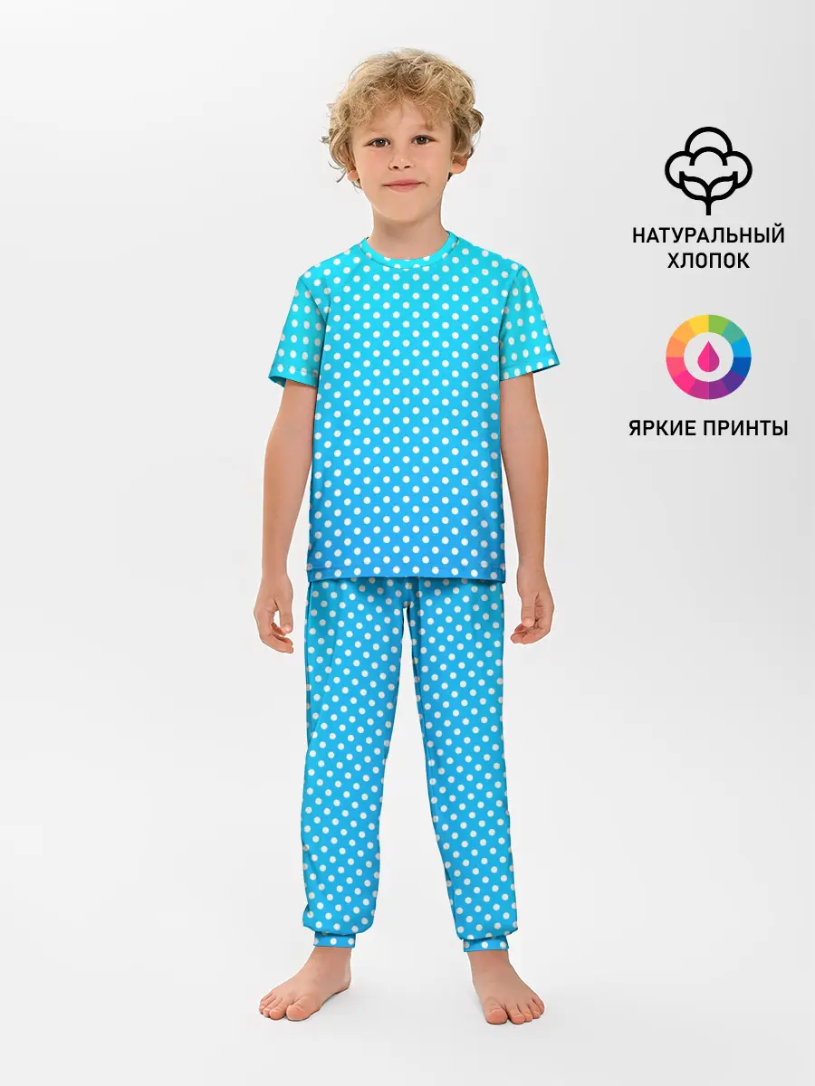 Детская пижама с брюками / Белые кружки