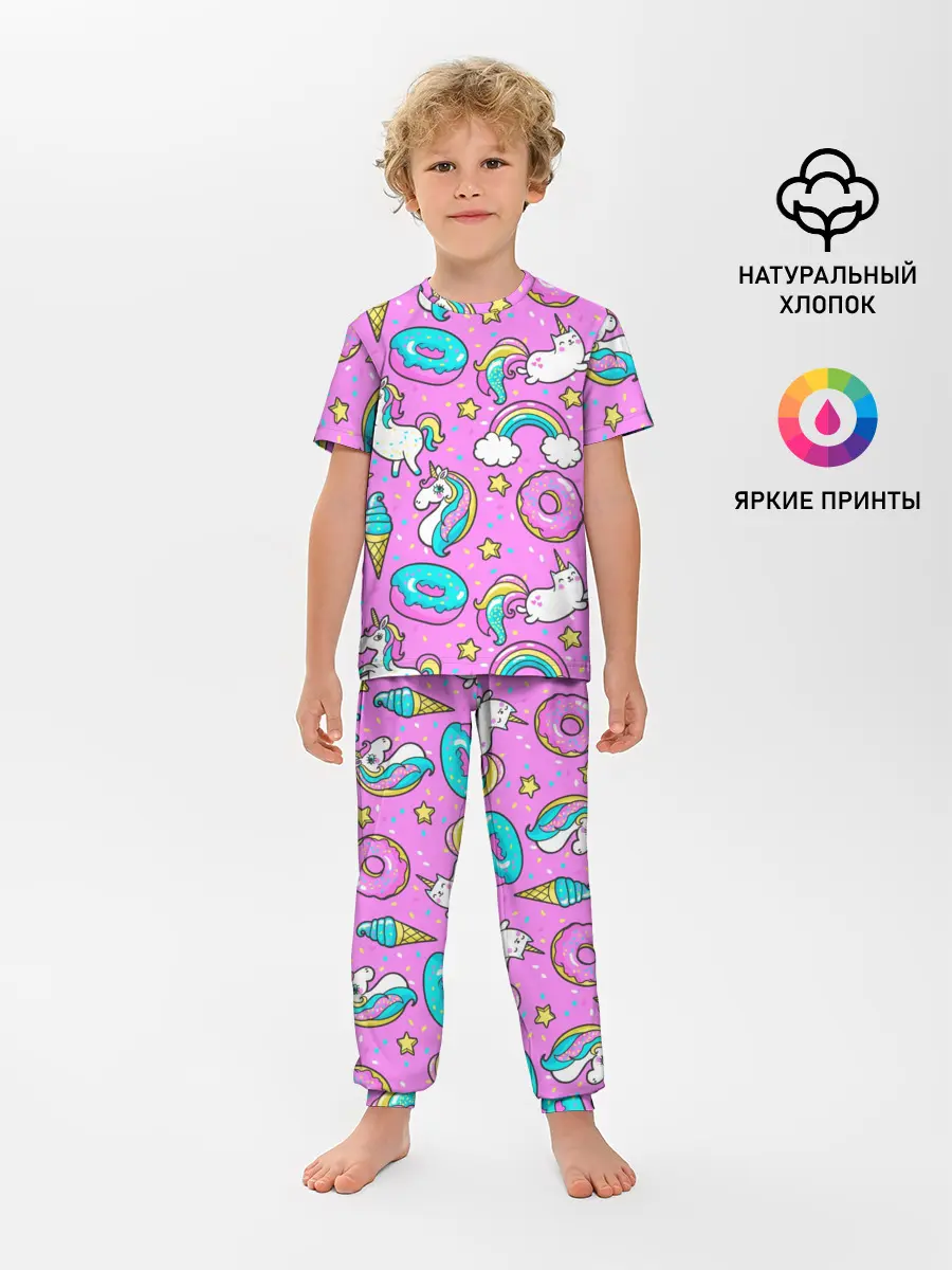 Детская пижама с брюками / Котики и Единороги