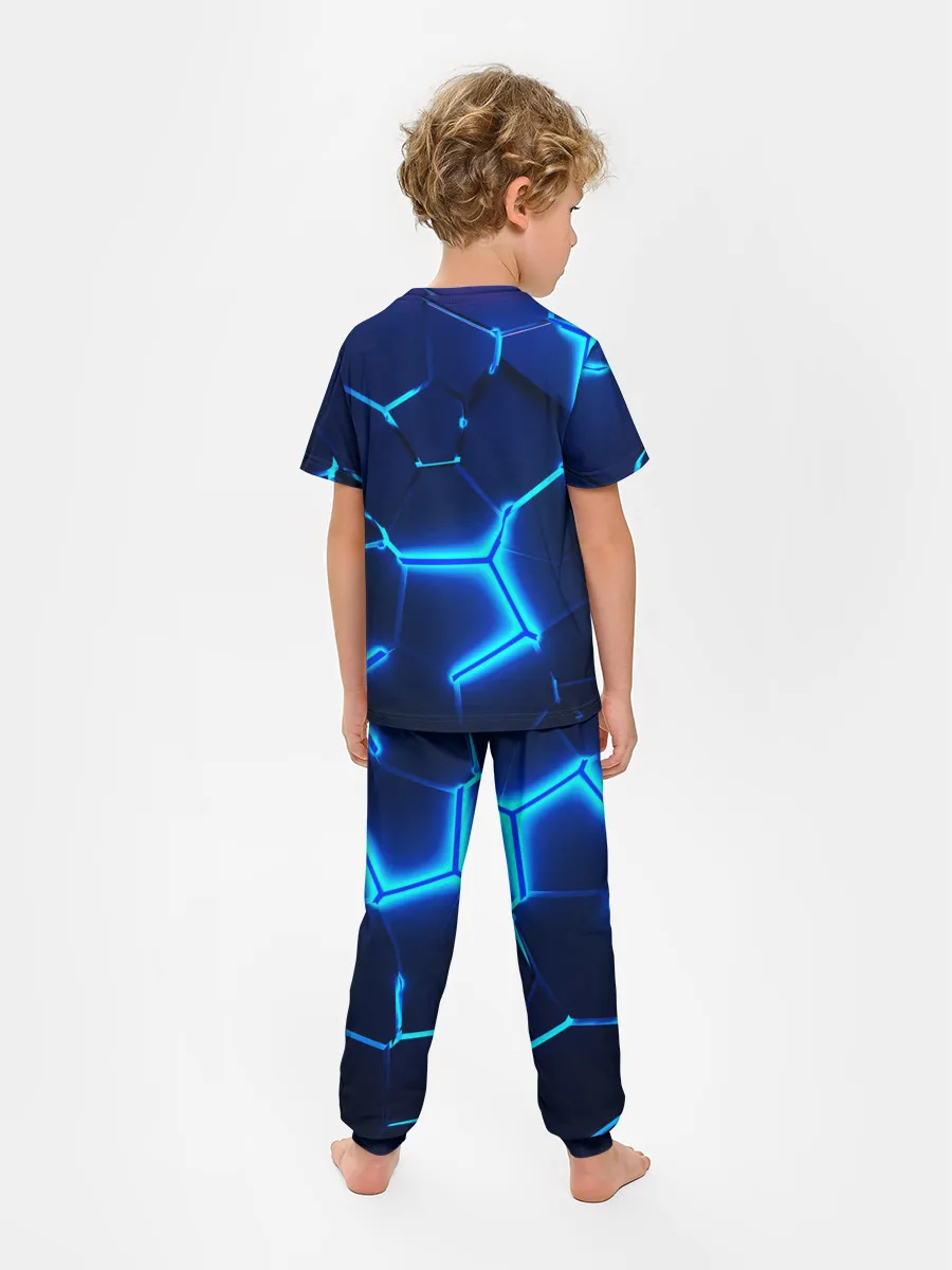 Детская пижама с брюками / 3D ПЛИТЫ | NEON STEEL | НЕОНОВЫЕ ПЛИТЫ