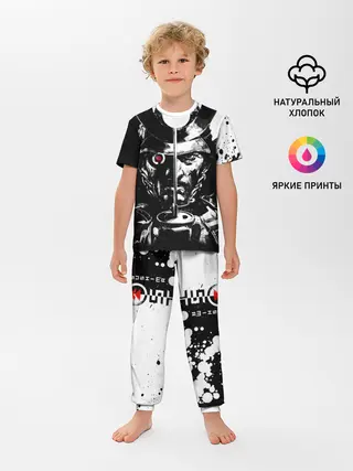 Детская пижама с брюками / Самурай | ЧБ | Лого