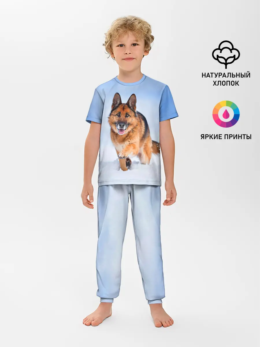 Детская пижама с брюками / Овчарка и снег