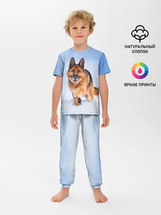 Детская пижама с брюками / Овчарка и снег