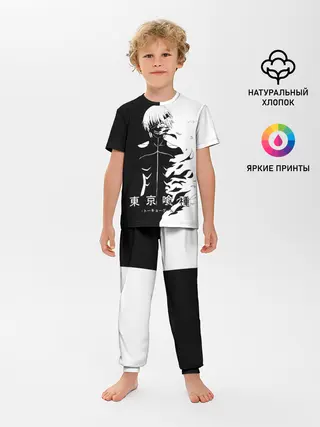Детская пижама с брюками / Токийский гуль черно белый Кен
