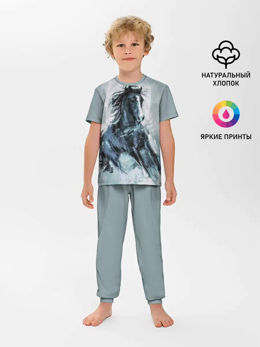 Детская пижама с брюками / нарисованный конь