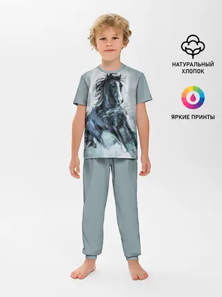 Детская пижама с брюками / нарисованный конь