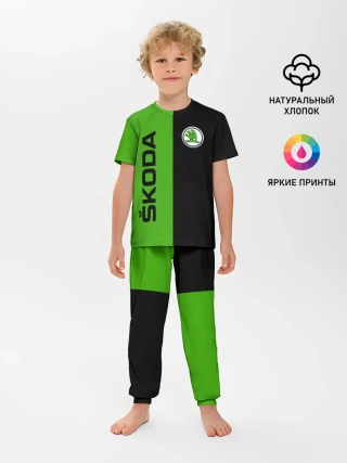 Детская пижама с брюками / SKODA черно-зеленый