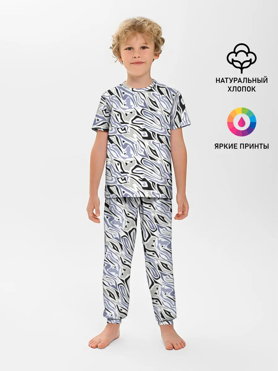 Детская пижама с брюками / Абстрактный сиренево-черный