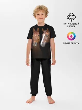 Детская пижама с брюками / Лошади гнедые