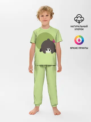 Детская пижама с брюками / Прикольная панда с бабочкой
