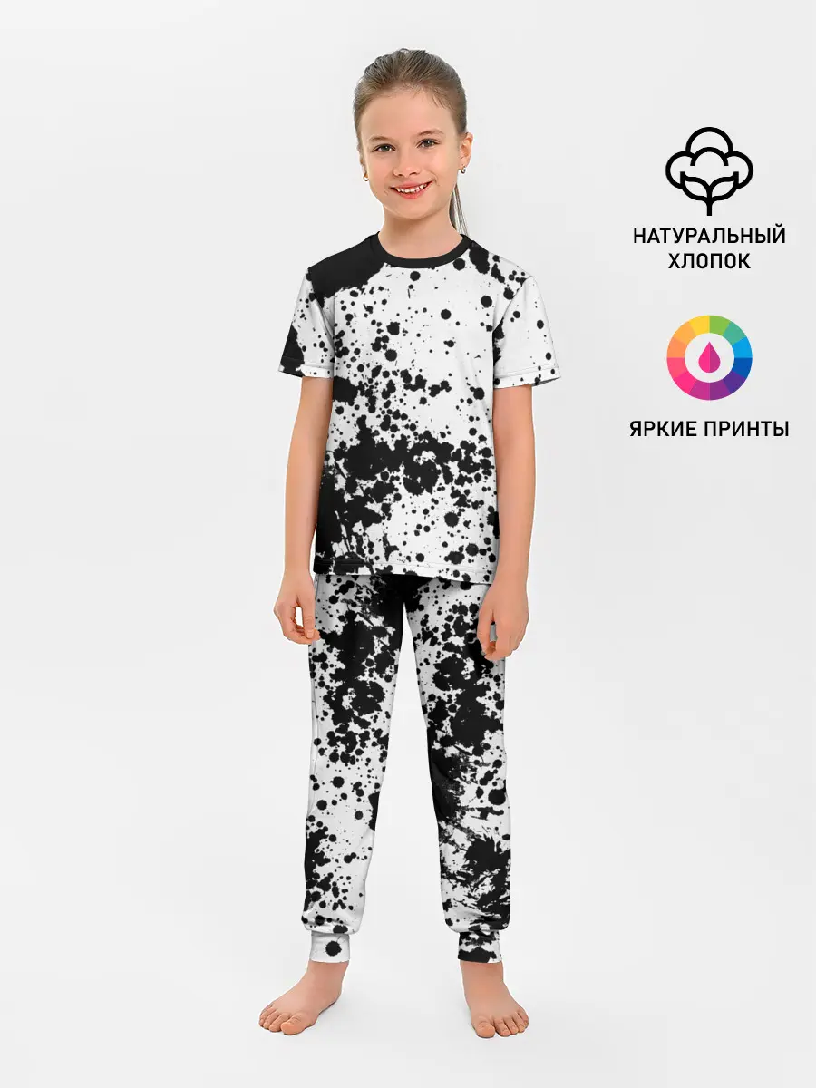 Детская пижама с брюками / Черно-белые капли