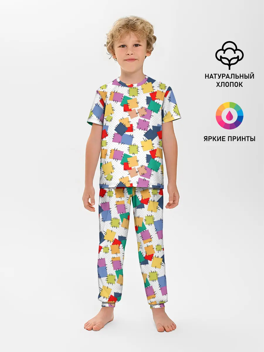 Детская пижама с брюками / Ретро узор-заплатки.