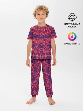 Детская пижама с брюками / Круглый красный орнамент