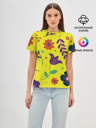Женская базовая футболка / Цветочный микс