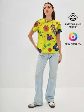 Женская базовая футболка / Цветочный микс
