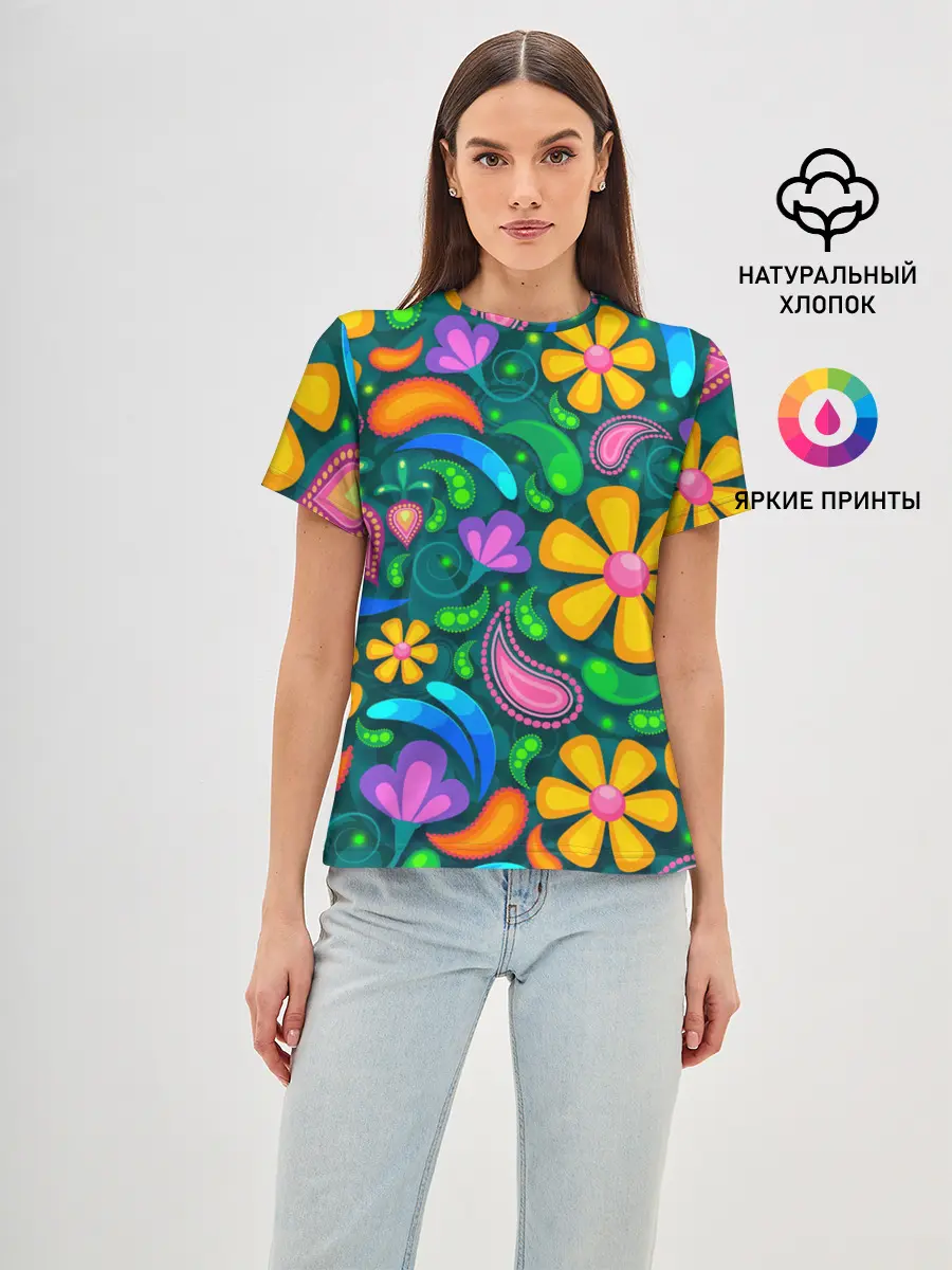 Женская базовая футболка / ЯРКИЕ ЦВЕТЫ