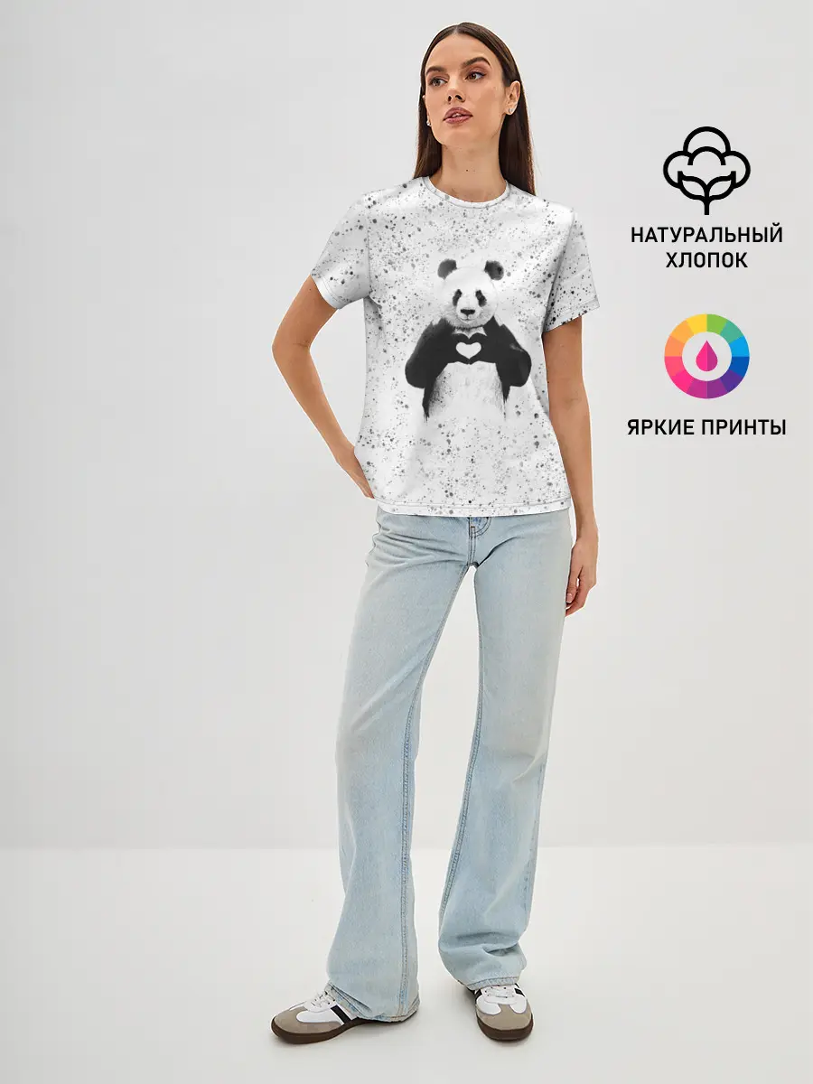 Женская базовая футболка / Панда Любовь Сердце Брызги