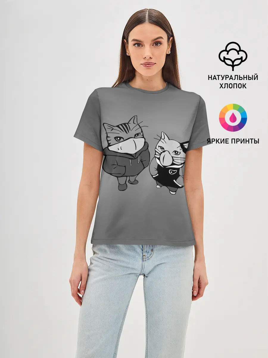 Женская базовая футболка / Котики в масках
