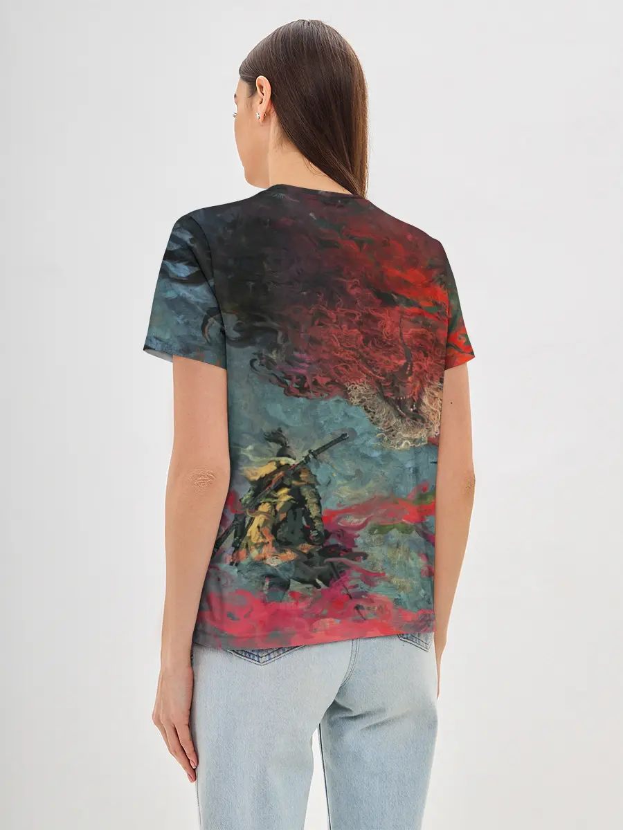 Женская базовая футболка / Sekiro Самурай против дракона