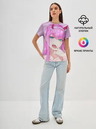 Женская базовая футболка / ахегао зеро ту