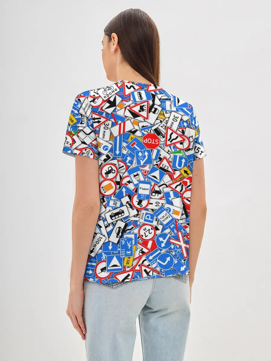 Женская базовая футболка / Дорожные знаки. Стикербомбинг