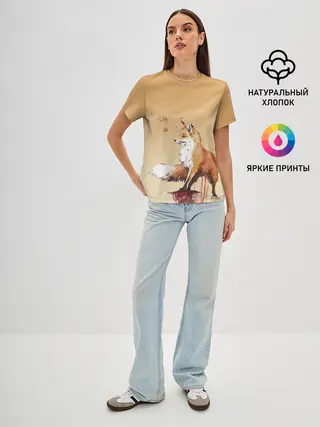 Женская базовая футболка / акварельная лиса задумчивости