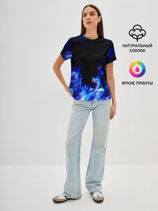 Женская базовая футболка / СИНИЙ ОГОНЬ ГЛИТЧ | BLUE FIRE GLITCH
