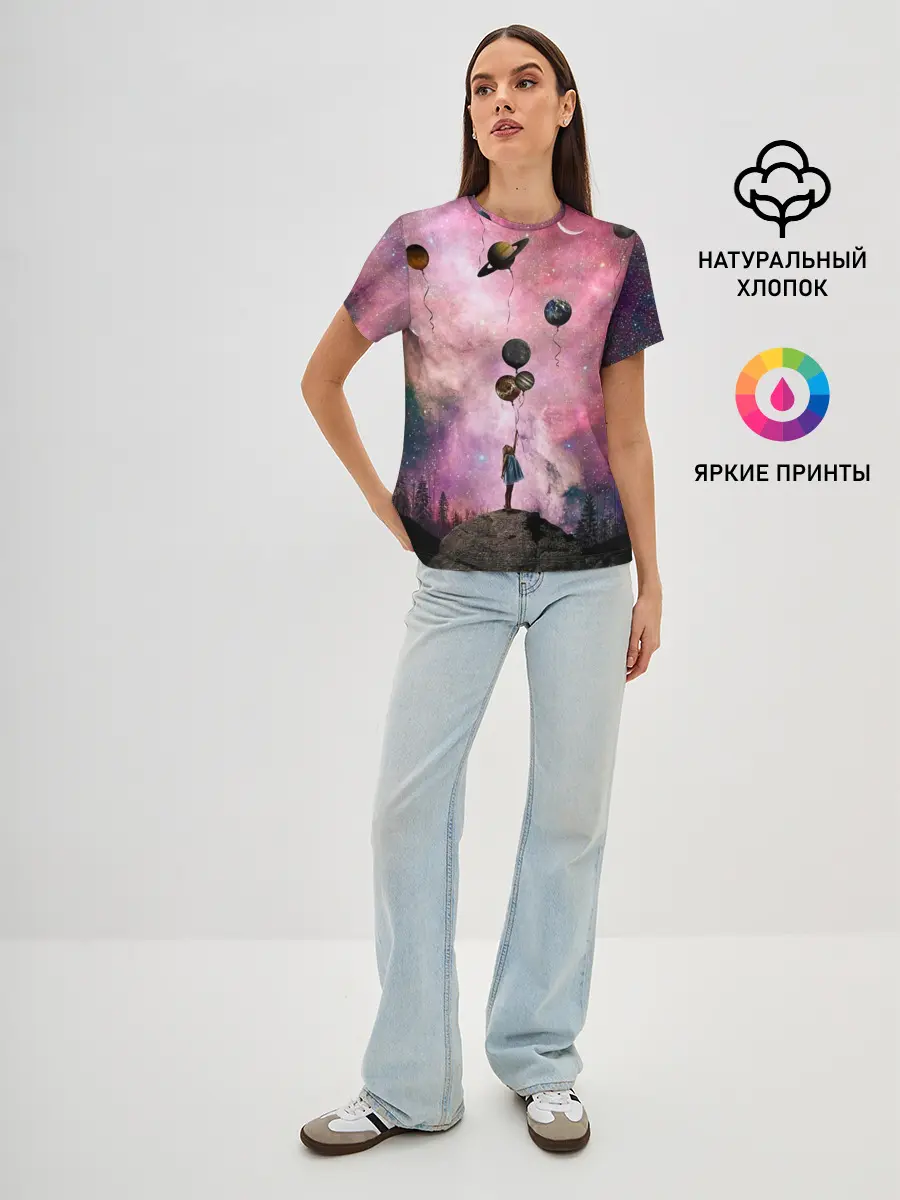 Женская базовая футболка / Девочка и космос