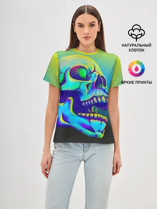 Женская базовая футболка / Neon skull