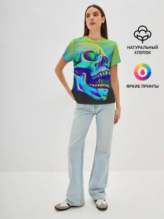 Женская базовая футболка / Neon skull