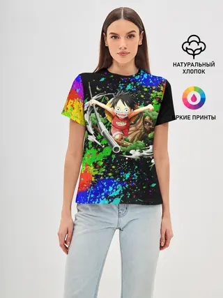 Женская базовая футболка / Врывающийся Монки. Радужный фон