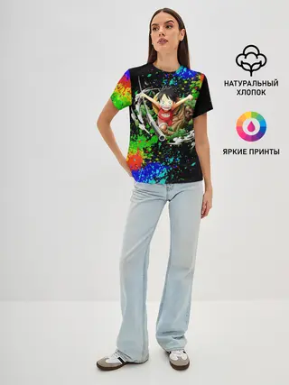 Женская базовая футболка / Врывающийся Монки. Радужный фон