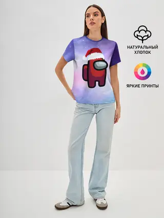 Женская базовая футболка / Новогодний Among us