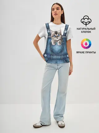 Женская базовая футболка / КОТЕНОК В КАРМАНЕ