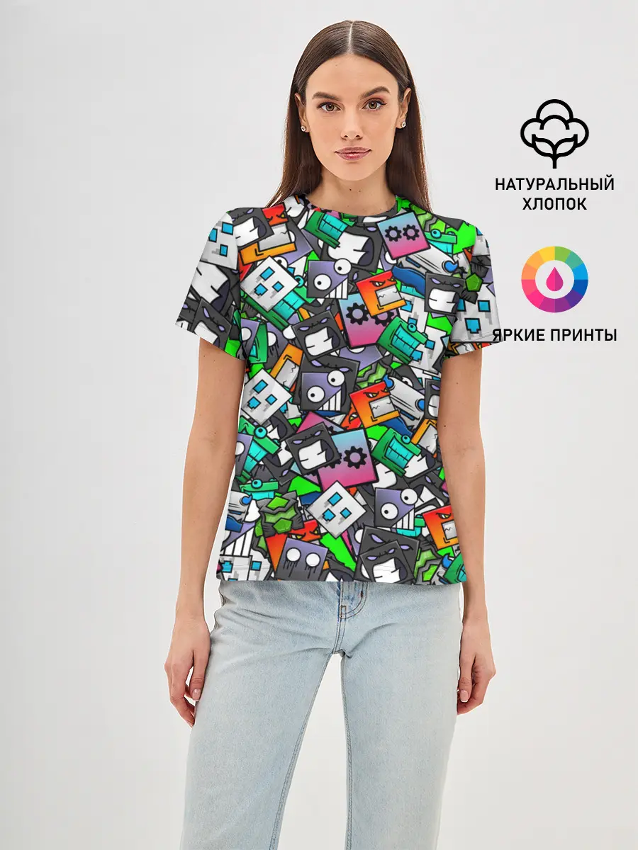 Женская базовая футболка / Geometry Dash | Pattern