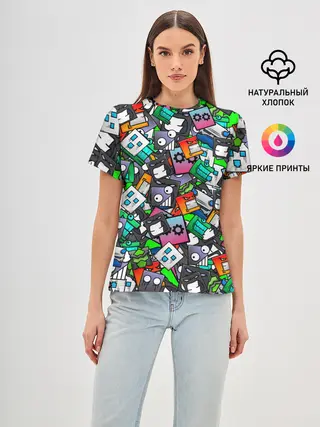Женская базовая футболка / Geometry Dash | Pattern