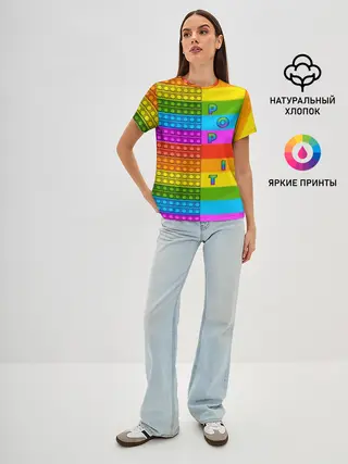 Женская базовая футболка / POP it вертикальная надпись