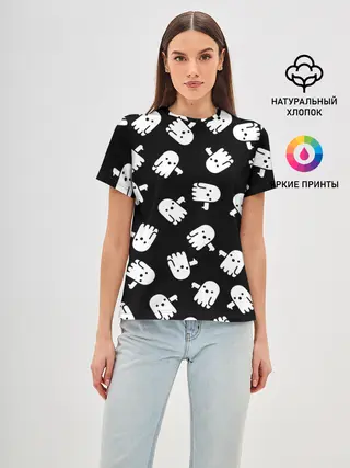 Женская базовая футболка / ПРИВИДЕНИЯ УЗОР / HALLOWEEN