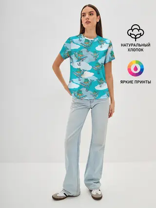 Женская базовая футболка / Киты и корабль