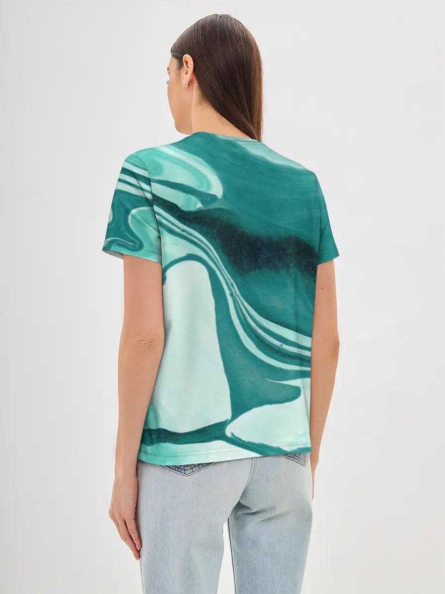 Женская базовая футболка / красочный зелёный развод