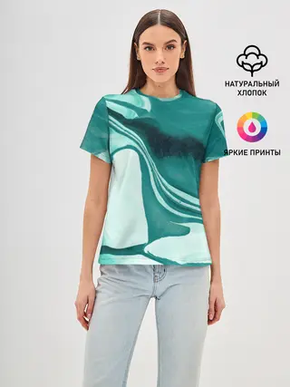 Женская базовая футболка / красочный зелёный развод