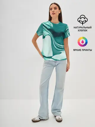 Женская базовая футболка / красочный зелёный развод