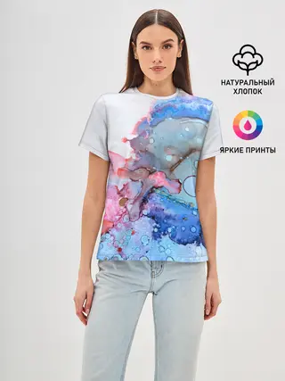 Женская базовая футболка / Акварельные разводы