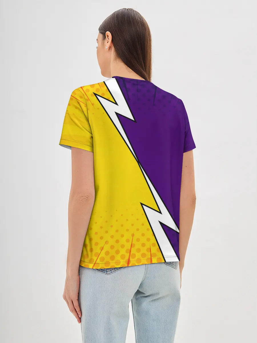 Женская базовая футболка / Чёрный Аста фиолетовый/желтый