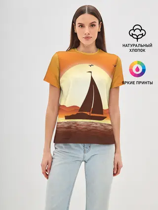 Женская базовая футболка / Кораблик на закате
